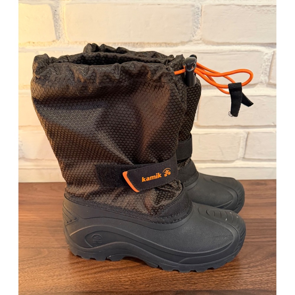 Kamik Finley 2 Kids Winter Snow Boots Black Orange Insulated Waterproof Size 2